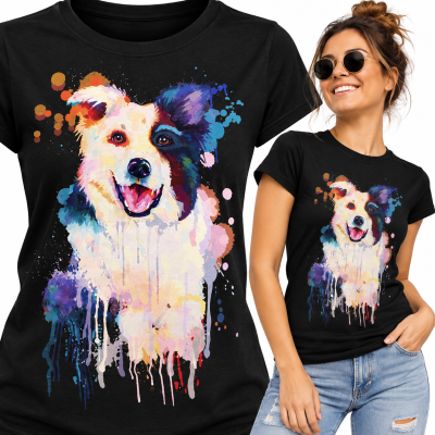 KOSZULKA DAMSKA ZWIERZĘTA BORDER COLLIE